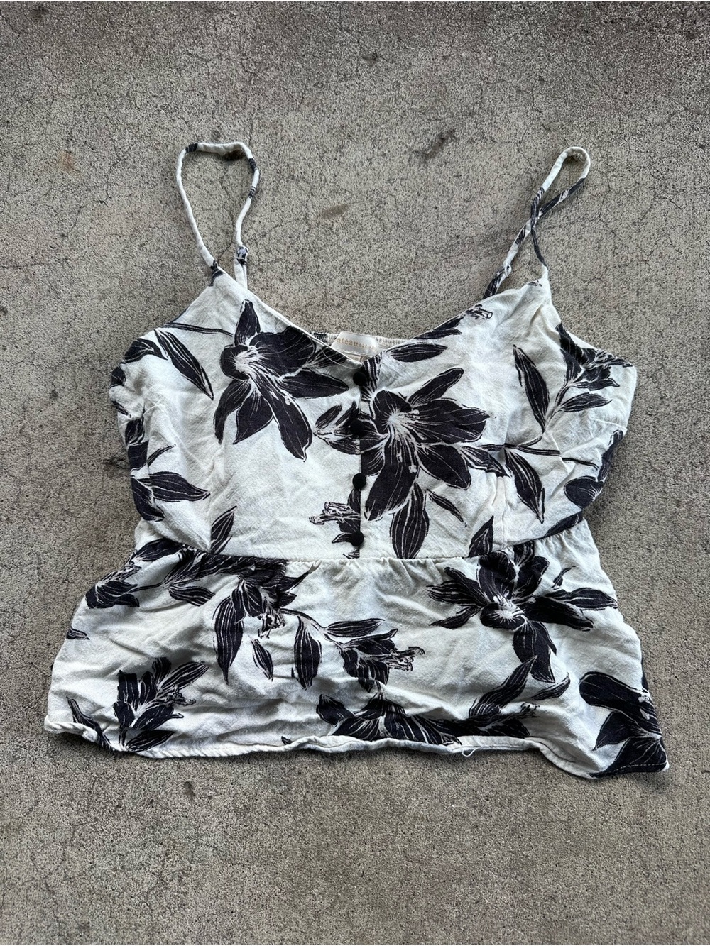 Monteau Black White Floral Cami Cropped Peplum Top